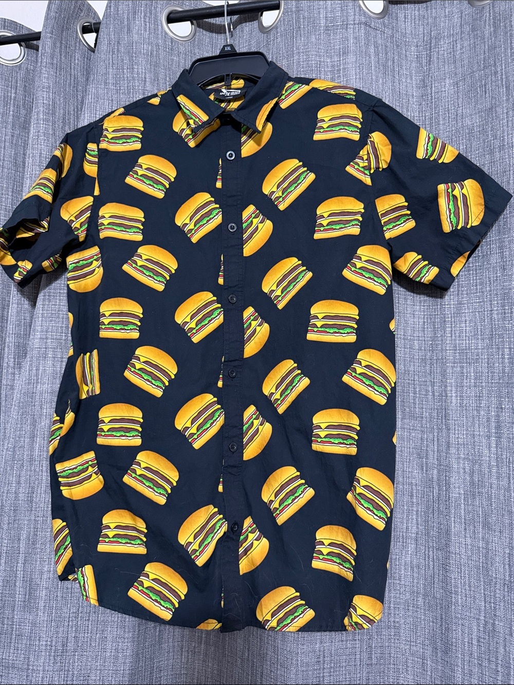 Men's Black Short-Sleeve In N Out Burger Print Button-Up Shirt